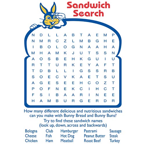 sandwich search activity sheet